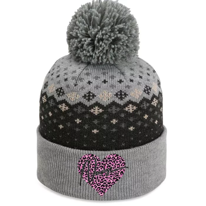 Pink Leopard Print Love Heart Nurse The Baniff Cuffed Pom Beanie