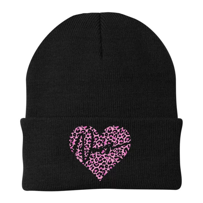 Pink Leopard Print Love Heart Nurse Knit Cap Winter Beanie