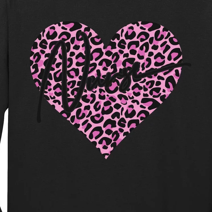 Pink Leopard Print Love Heart Nurse Tall Long Sleeve T-Shirt