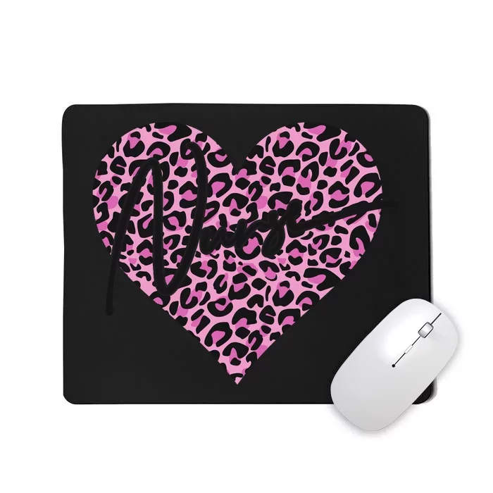 Pink Leopard Print Love Heart Nurse Mousepad