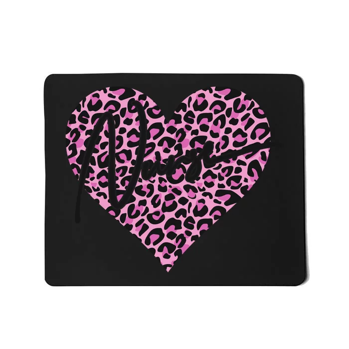 Pink Leopard Print Love Heart Nurse Mousepad