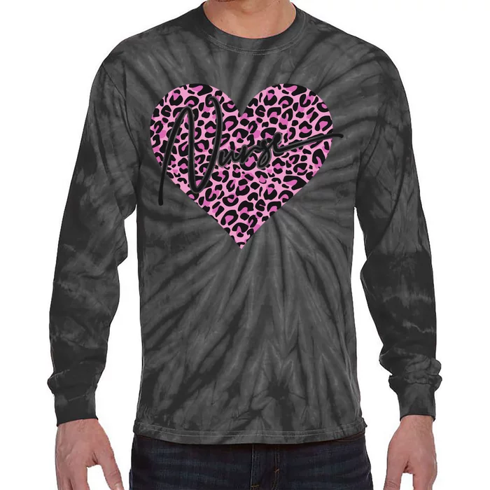 Pink Leopard Print Love Heart Nurse Tie-Dye Long Sleeve Shirt