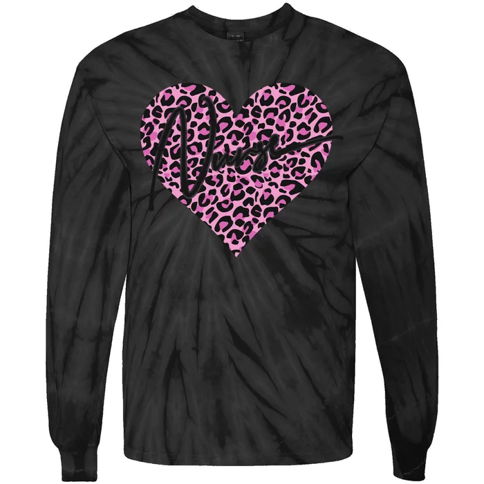 Pink Leopard Print Love Heart Nurse Tie-Dye Long Sleeve Shirt