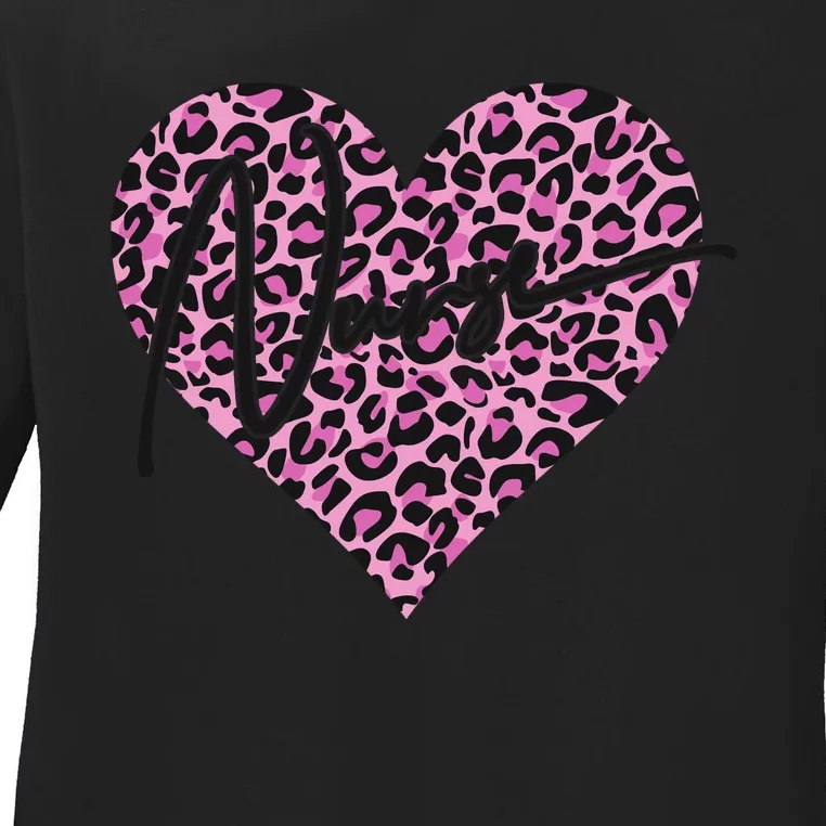 Pink Leopard Print Love Heart Nurse Ladies Long Sleeve Shirt