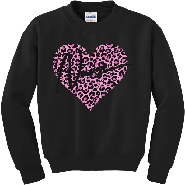 Pink Leopard Print Love Heart Nurse Kids Sweatshirt