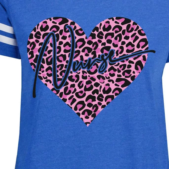 Pink Leopard Print Love Heart Nurse Enza Ladies Jersey Football T-Shirt