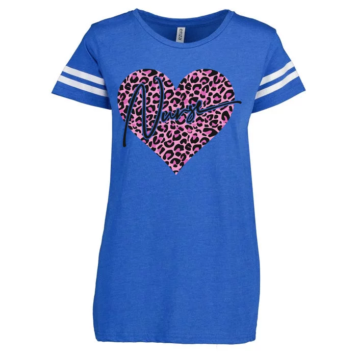 Pink Leopard Print Love Heart Nurse Enza Ladies Jersey Football T-Shirt