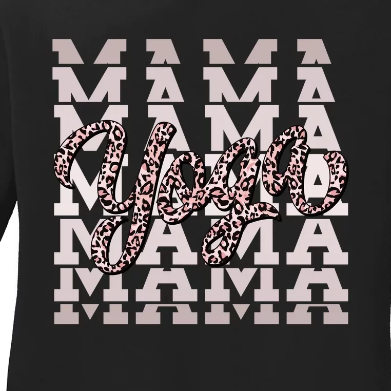 Pink Leopard Print Yoga Mama Ladies Long Sleeve Shirt