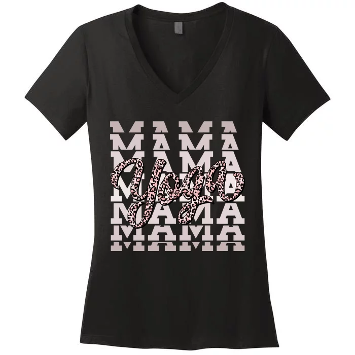 Pink Leopard Print Yoga Mama Women's V-Neck T-Shirt