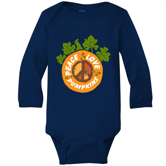 Peace Love Pumpkins Halloween Costume Gift Baby Long Sleeve Bodysuit