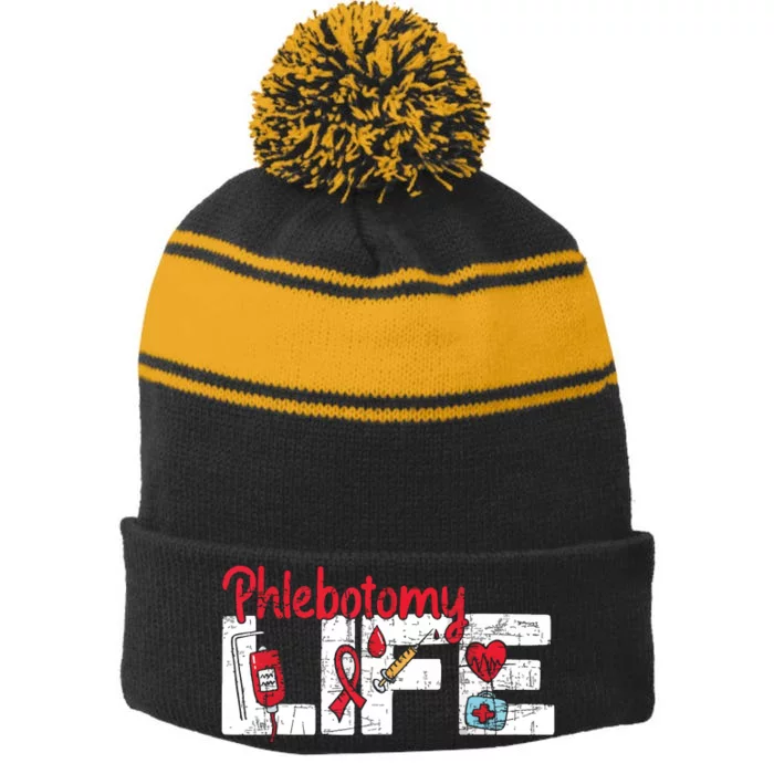 Phlebotomy Life Phlebotomist Medical Healthcare Worker Stripe Pom Pom Beanie