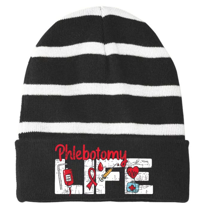 Phlebotomy Life Phlebotomist Medical Healthcare Worker Striped Beanie with Solid Band