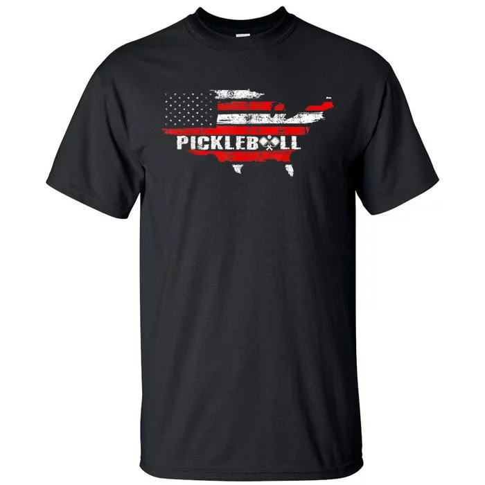 Pickleball Lover Pickle Ball Patriotic US Flag Pickleball Tall T-Shirt