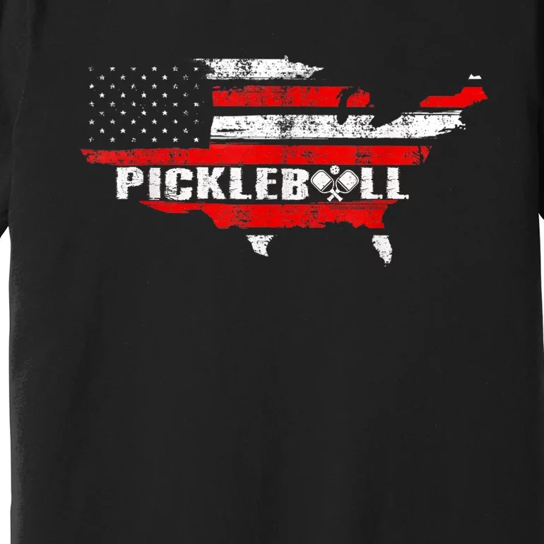 Pickleball Lover Pickle Ball Patriotic US Flag Pickleball Premium T-Shirt