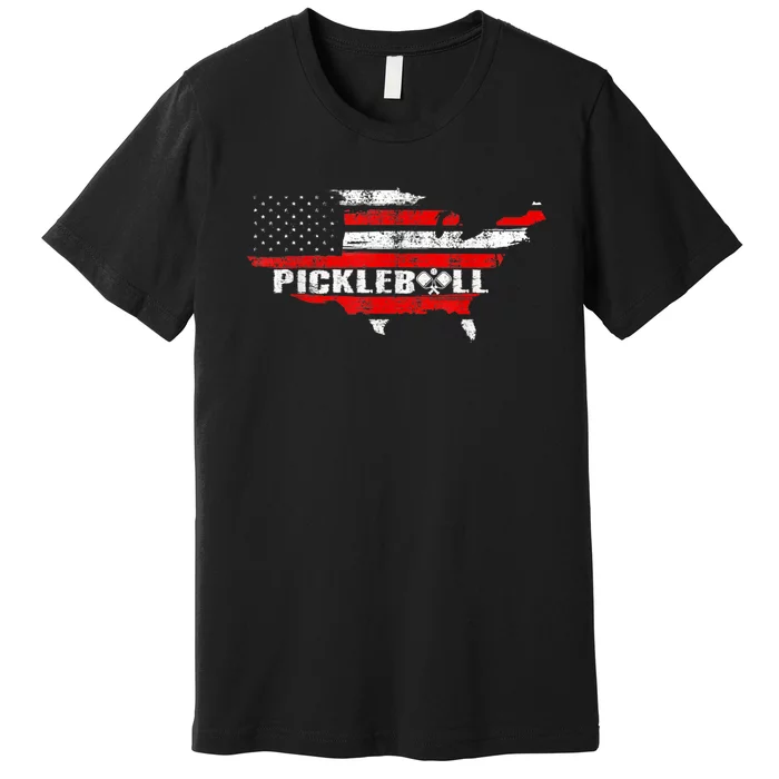 Pickleball Lover Pickle Ball Patriotic US Flag Pickleball Premium T-Shirt