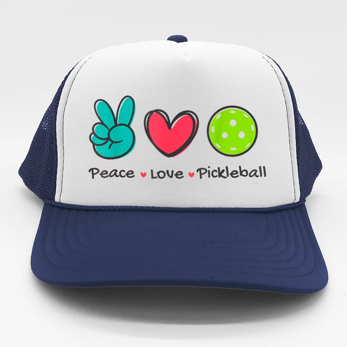 Peace Love Pickleball Court Play Loves Funny Pickleball Gift Trucker Hat