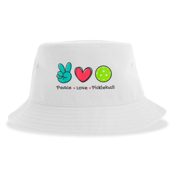 Peace Love Pickleball Court Play Loves Funny Pickleball Gift Sustainable Bucket Hat