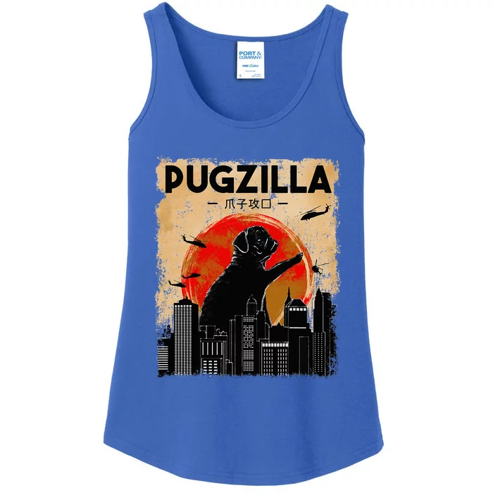 Pug Lover, Pugzilla, Funny Pug, Funny Dog, Pug Art, Pug Ladies Essential Tank