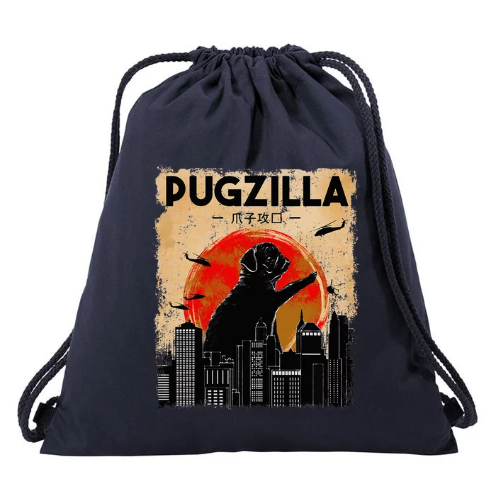 Pug Lover, Pugzilla, Funny Pug, Funny Dog, Pug Art, Pug Drawstring Bag