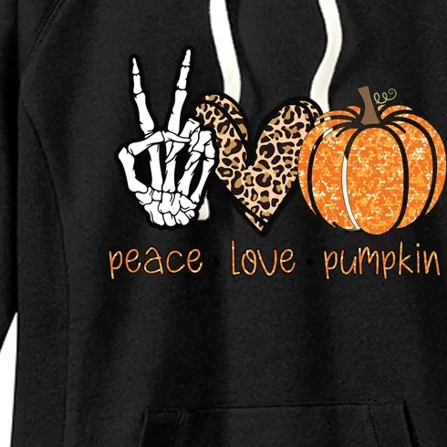 Peace Love Pumpkin Halloween Costume Skeleton Cool Gift Women's Fleece Hoodie