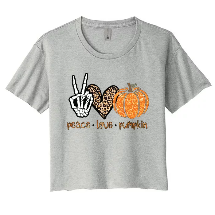 Peace Love Pumpkin Halloween Costume Skeleton Cool Gift Women's Crop Top Tee