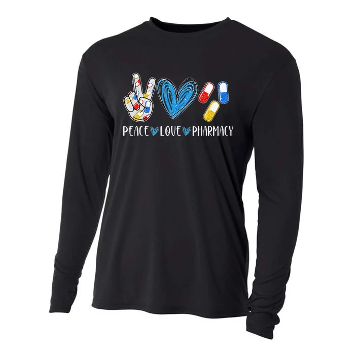 Peace Love Pharmacy Funny Pharmacy Tech Pharmacist Cooling Performance Long Sleeve Crew