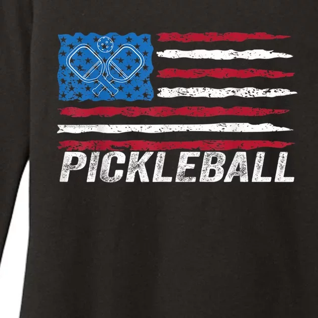 Pickleball Lover Pickle Ball Patriotic US Flag Pickleball Womens CVC Long Sleeve Shirt