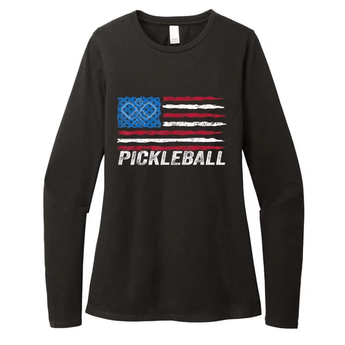 Pickleball Lover Pickle Ball Patriotic US Flag Pickleball Womens CVC Long Sleeve Shirt