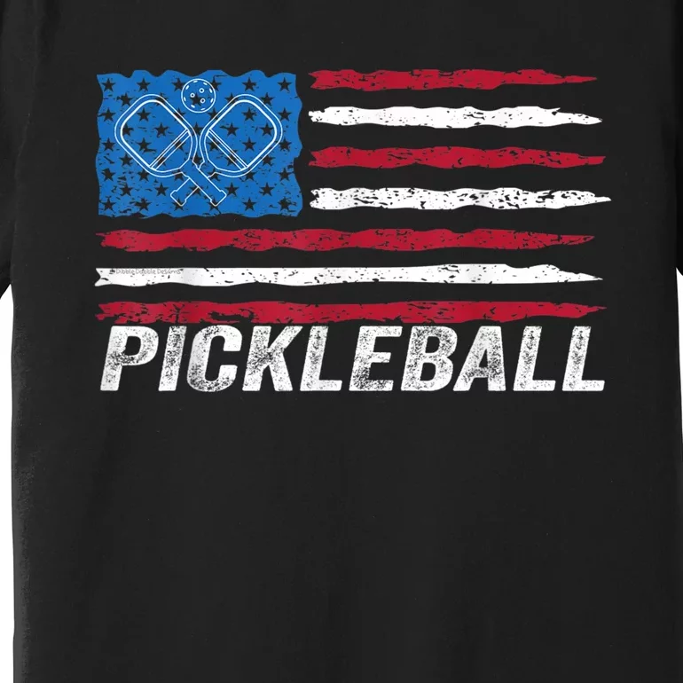 Pickleball Lover Pickle Ball Patriotic US Flag Pickleball Premium T-Shirt