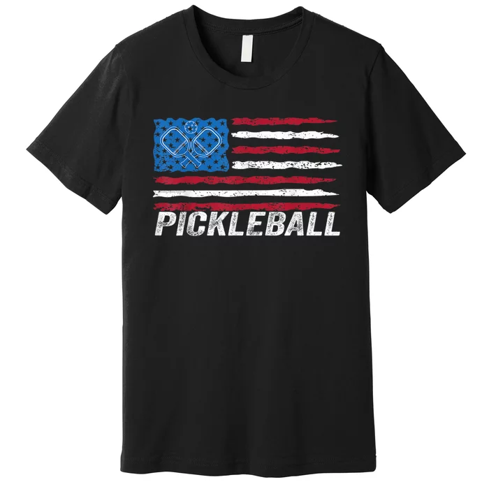 Pickleball Lover Pickle Ball Patriotic US Flag Pickleball Premium T-Shirt