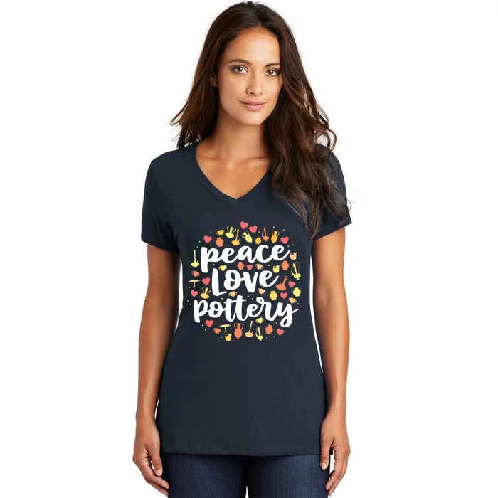 Peace Love Pottery For Women Pots Gift Ceramic Artist Women's V-Neck T-Shirt