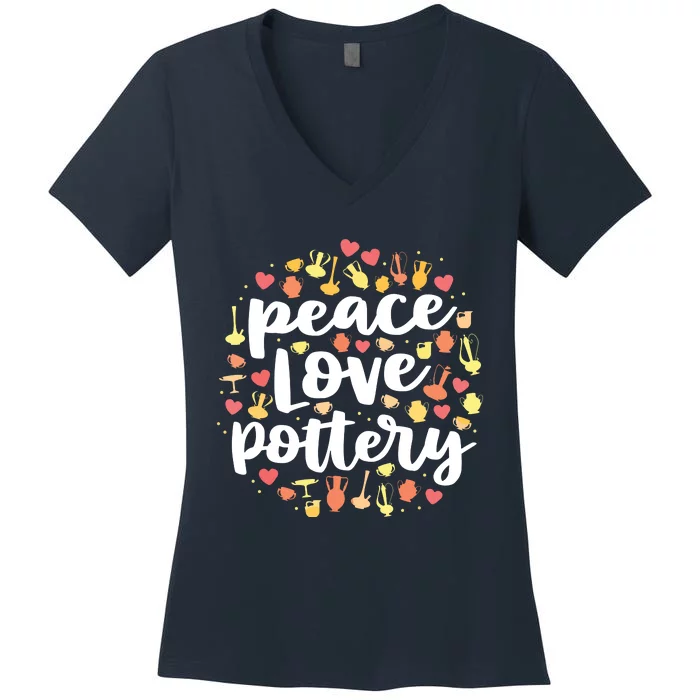 Peace Love Pottery For Women Pots Gift Ceramic Artist Women's V-Neck T-Shirt