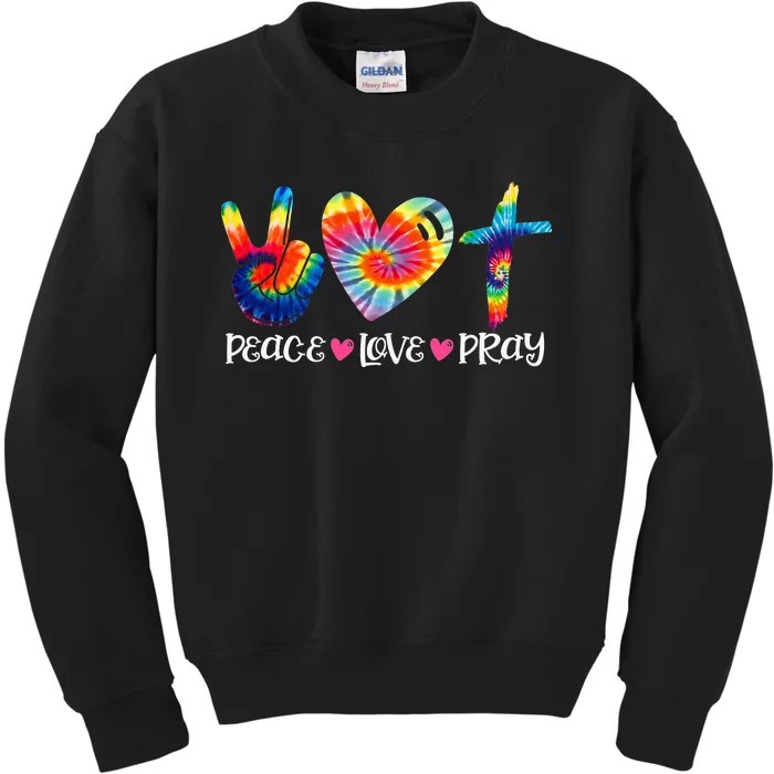 Peace Love Pray Tie Dye Heart Christian Cross Jesus Faith Kids Sweatshirt