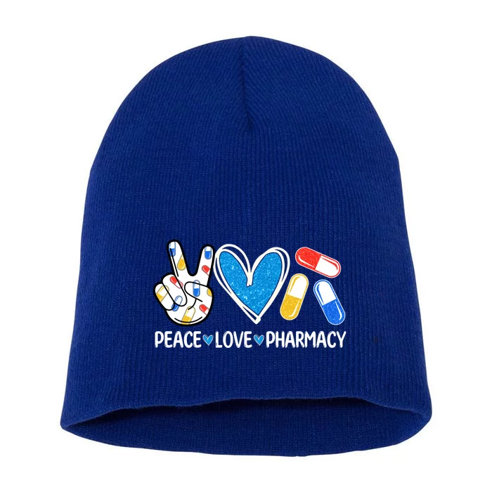 Peace Love Pharmacy Funny Pharmacy Tech Pharmacist Gift Short Acrylic Beanie