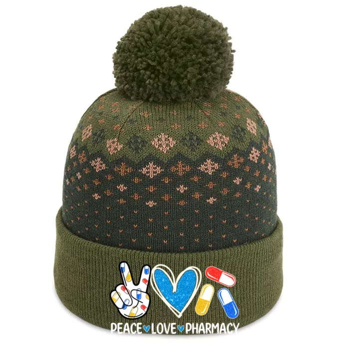 Peace Love Pharmacy Funny Pharmacy Tech Pharmacist Gift The Baniff Cuffed Pom Beanie