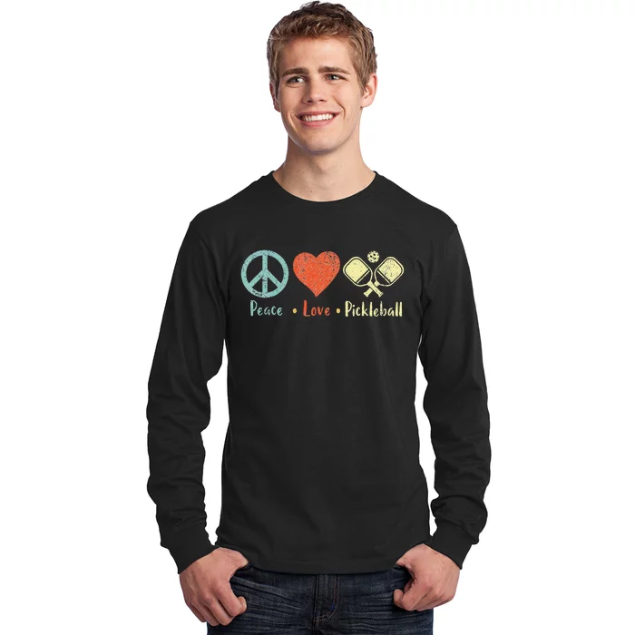 Peace Love Pickleball Funny Pickleball Player Dink Retro Long Sleeve Shirt