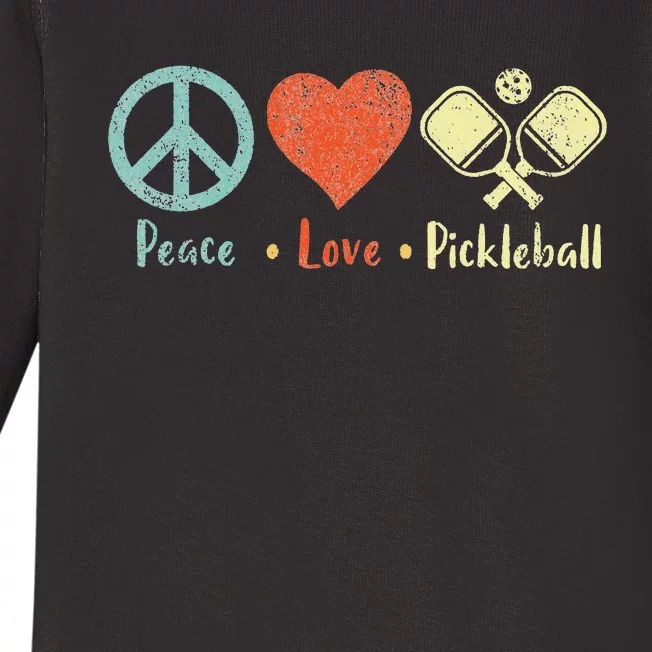 Peace Love Pickleball Funny Pickleball Player Dink Retro Baby Long Sleeve Bodysuit