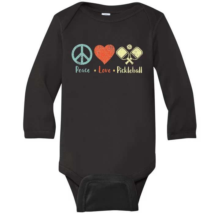 Peace Love Pickleball Funny Pickleball Player Dink Retro Baby Long Sleeve Bodysuit