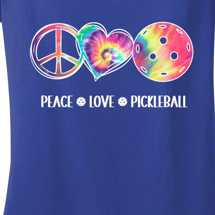 Peace Love Pickleball Funny Pickleball Tie Dye Great Gift Women's V-Neck T-Shirt