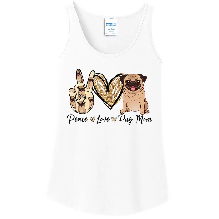 Peace Love Pug Mom Funny Dog Mom Puppy Lover Mother's Day Ladies Essential Tank