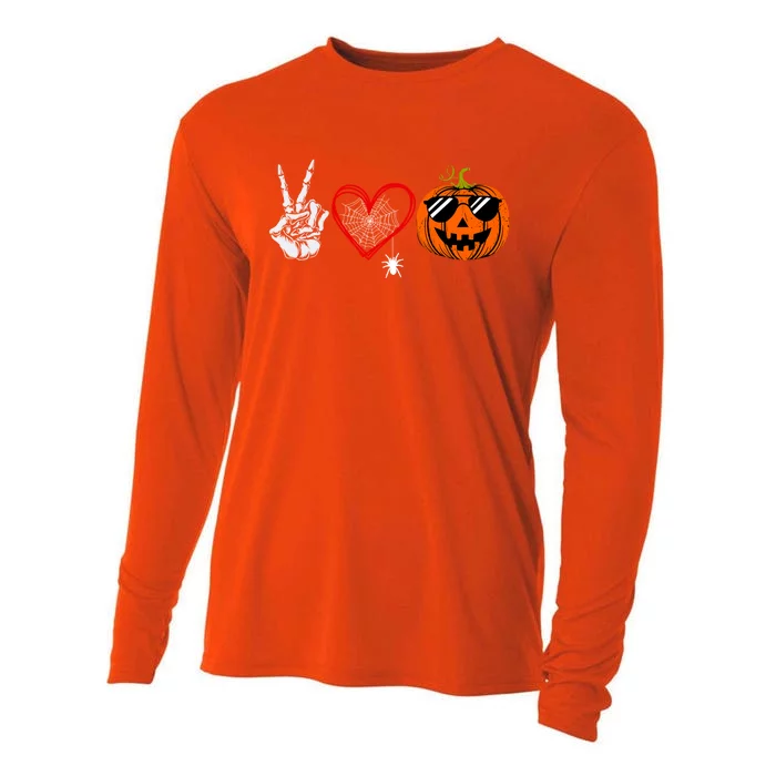 Peace Love Pumpkin Skeleton Halloween Costume Funny Gift Cooling Performance Long Sleeve Crew