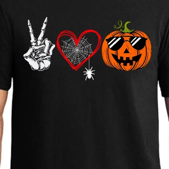 Peace Love Pumpkin Skeleton Halloween Costume Funny Gift Pajama Set