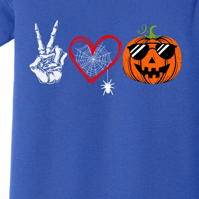 Peace Love Pumpkin Skeleton Halloween Costume Funny Gift Baby Bodysuit