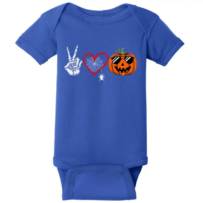 Peace Love Pumpkin Skeleton Halloween Costume Funny Gift Baby Bodysuit