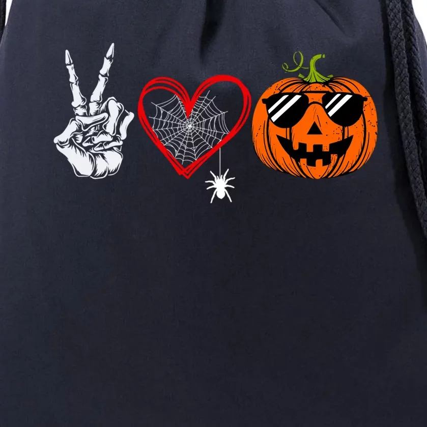 Peace Love Pumpkin Skeleton Halloween Costume Funny Gift Drawstring Bag