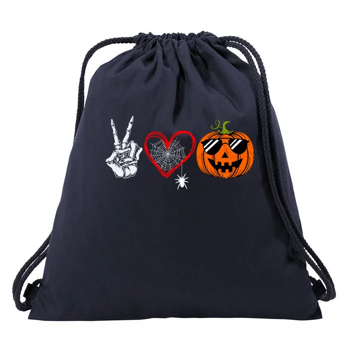 Peace Love Pumpkin Skeleton Halloween Costume Funny Gift Drawstring Bag