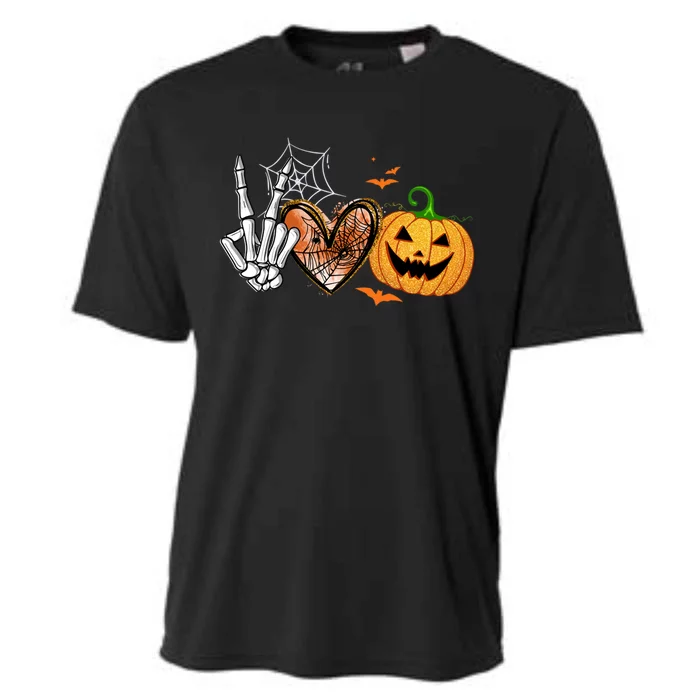 Peace Love Pumpkin Skeleton Halloween Costume Gift Cooling Performance Crew T-Shirt