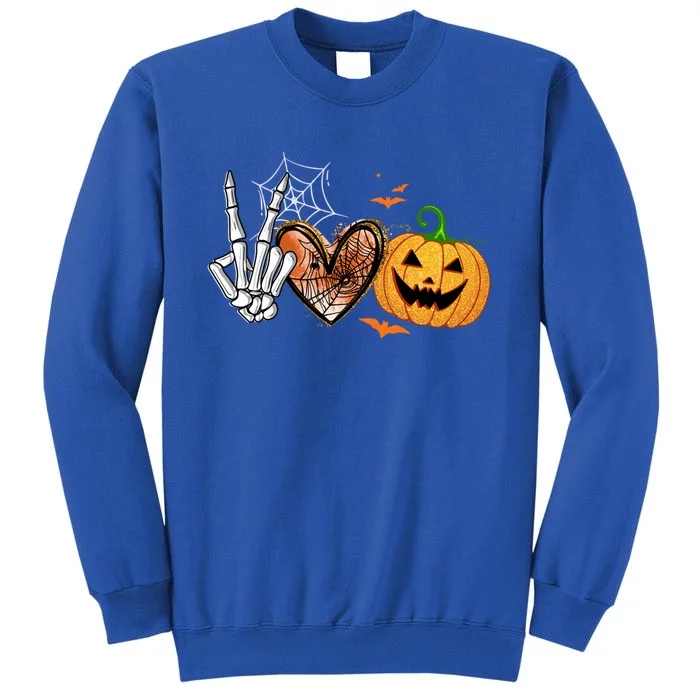 Peace Love Pumpkin Skeleton Halloween Costume Gift Sweatshirt