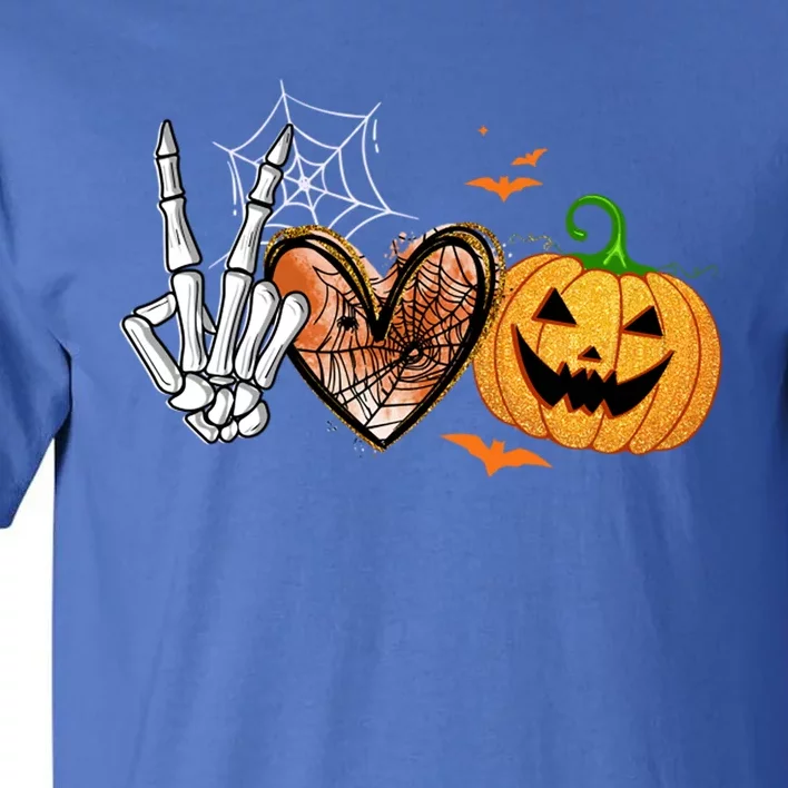 Peace Love Pumpkin Skeleton Halloween Costume Gift Tall T-Shirt