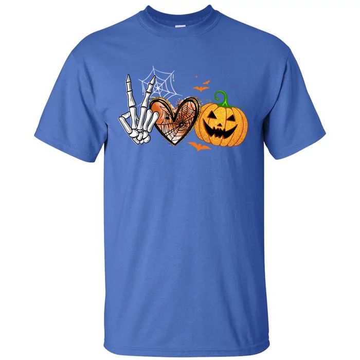 Peace Love Pumpkin Skeleton Halloween Costume Gift Tall T-Shirt